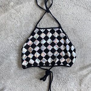 🪞 NEW halter tie back holographic  top